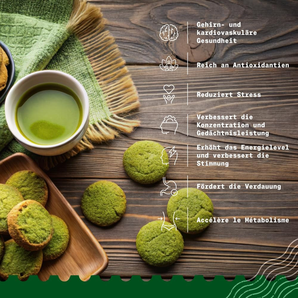 Naturalebio BIO Grøn te pulver 100 g. Til madlavning og bagning. Original japansk matcha. Grøn te fra Japan, vegansk, glutenfri og ikke-GMO. Naturligt økologisk produkt.