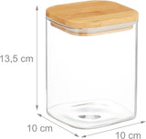 Relaxdays opbevaringskrukker med bambuslåg Sæt med 3 firkantede glaskrukker 900 ml Lækagesikre klare/naturlige madopbevaringskasser Naty Shop