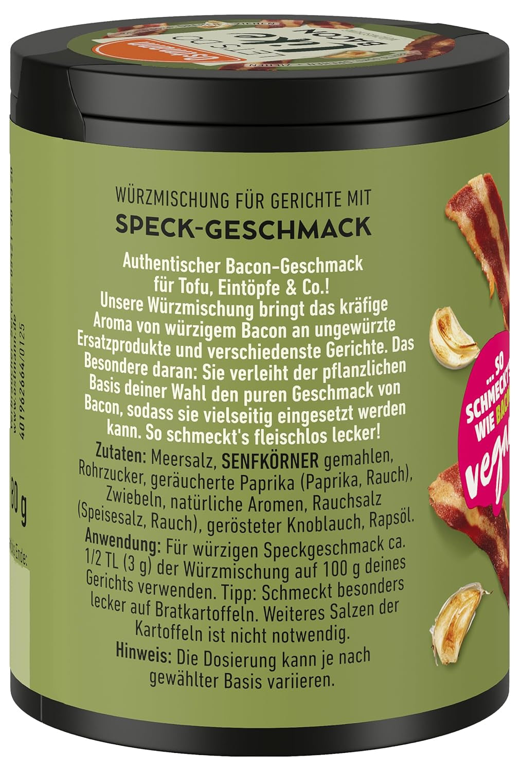 Ostmann Gewürze - Lad os gøre som bacon | Bacon-Geschmack für ungewürzte Fleischersatzprodukte | Gewürzsalz für Tofu og vegetarisk/vegansk Eintöpfe | 80 g i Metalldose genbrugsbar