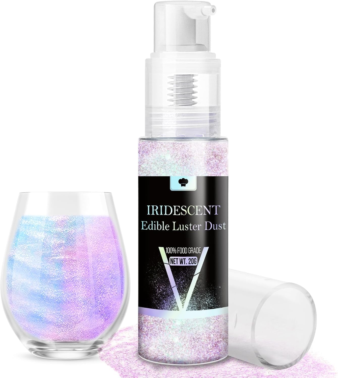 Spiselig glitterspraysæt - 20 g mad iriserende glitterstøv til drinks, champagne, kager - spiselig metallisk madfarve til cocktails, vin, spiritus, bagning, kager