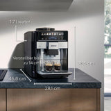 Siemens EQ.6 plus s300 automatisk espressomaskine TE653501DE, til mange kaffespecialiteter, mælkeskummer, keramisk kværn, dobbelt kaffefunktion, anti-kalk, automatisk damprensning, 1500 W, sølv