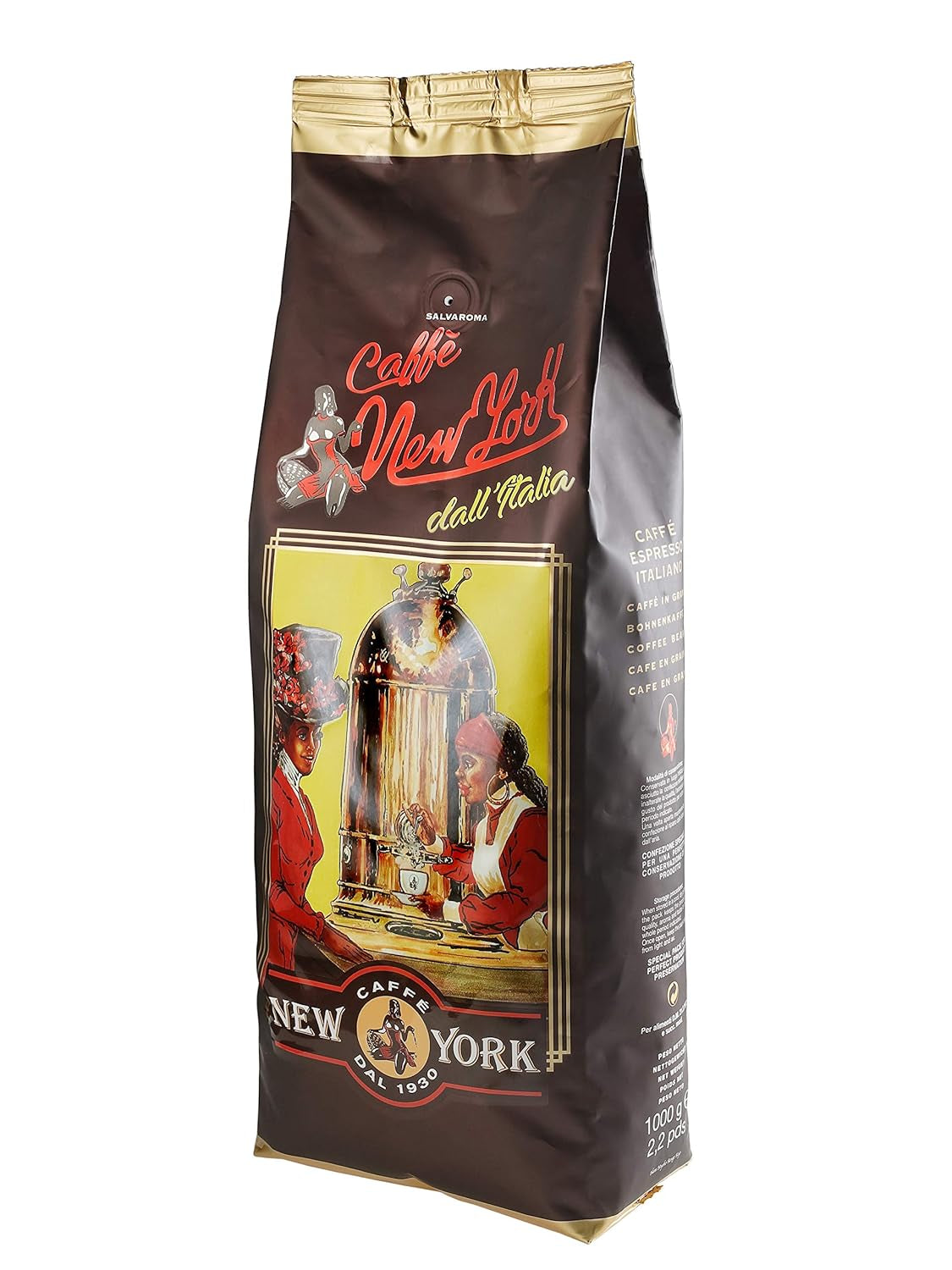 New York Coffee - EXTRA P - Kaffebønner, stærk og afgørende smag, Arabica og Robusta bønner, til maling, italiensk espresso, barblanding - premium kvalitet siden 1930 - 1 kg, bønner