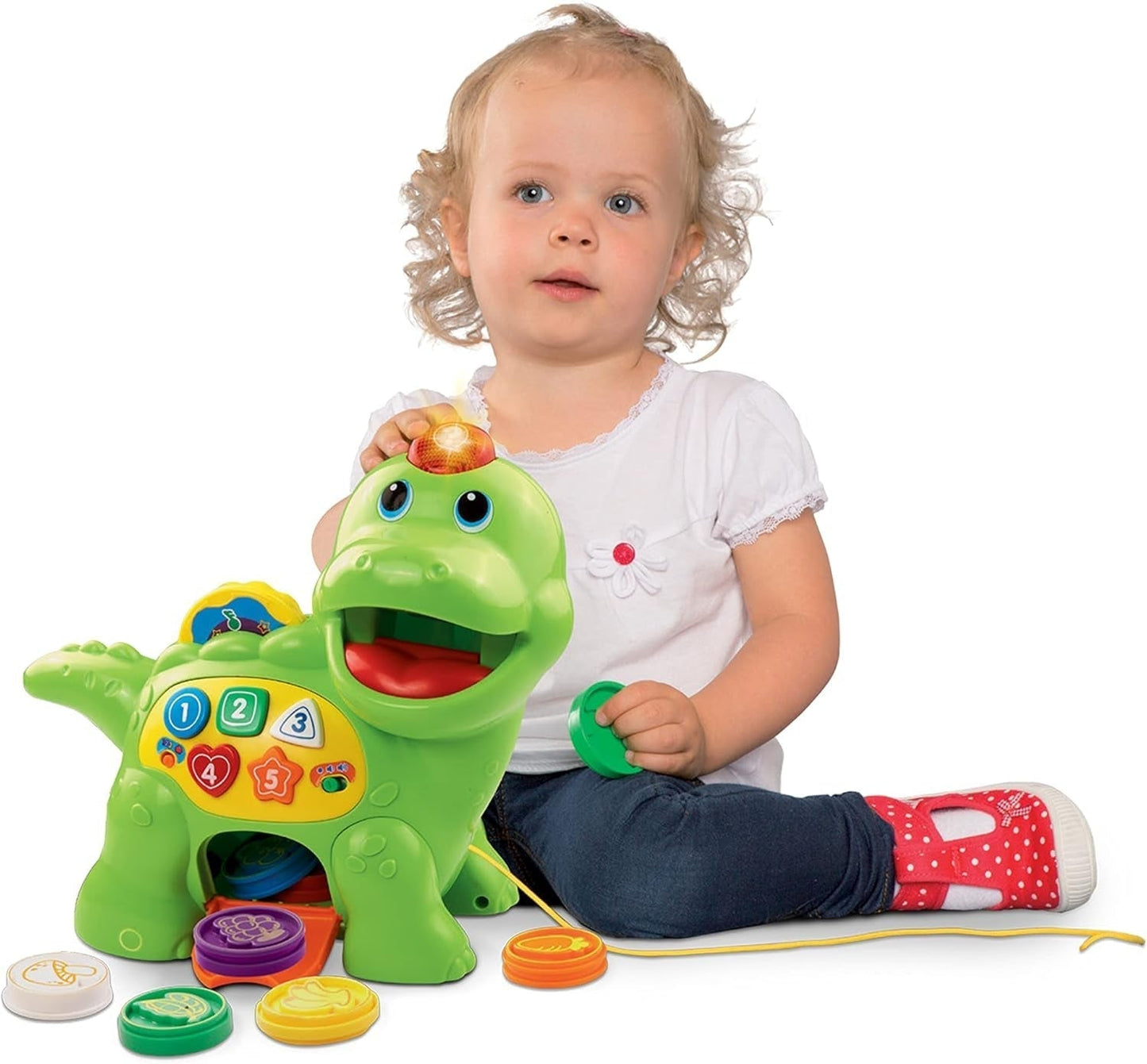 Vtech Baby Feed Me Dino - Fodre og lære Talende Dinosaur med sange, knapper og spørgsmålsspil - For 12-36 måneder Babylegetøj Naty Shop