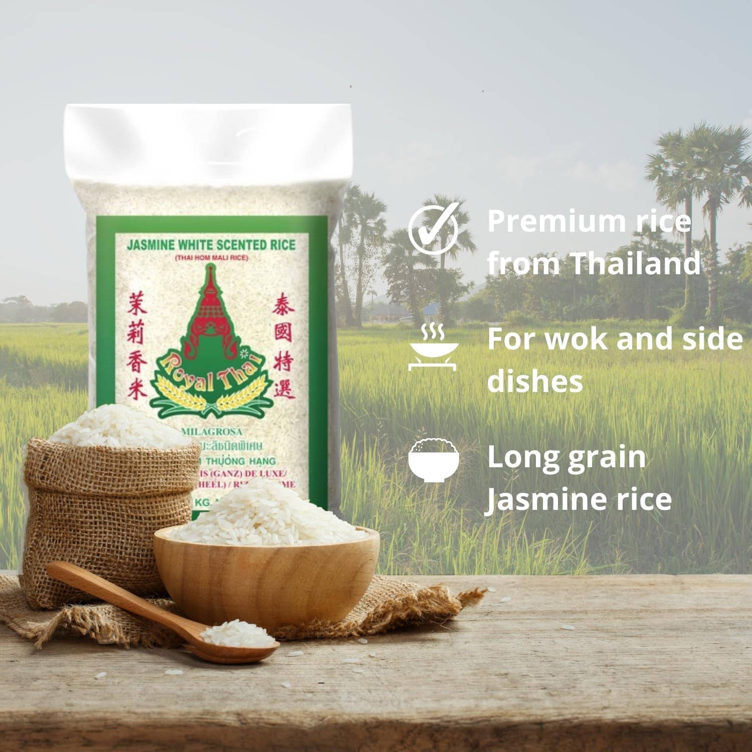 ROYAL THAI RICE - Langkornet ris duftende med jasmin - 10 x 1 KG - Multipak
