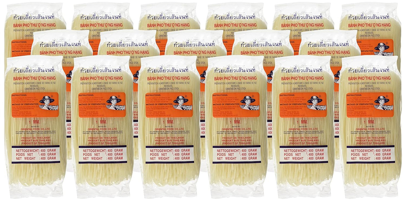 Risnudler - Thai, 1 mm brede risbåndsnudler, lavet af rismel - 17 x 400 g