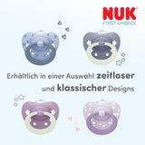NUK First Choice klassiske dag- og natsutter til babyer | 6-18 måneder | Ortodontiske sutter der lyser i mørke | 95 % accept af babyer** | Blå | Pakke med 2