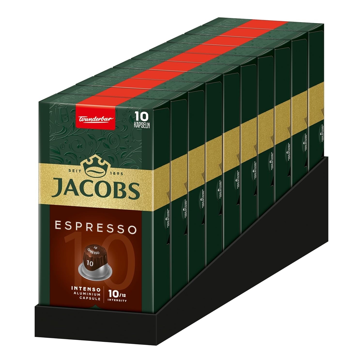 Jacobs Kaffeekapseln Espresso Intenso, Intensität 10/12, 10 x 10 Getränke, Nespresso* kompatibel Kaffee Kapseln, 100 Kapseln