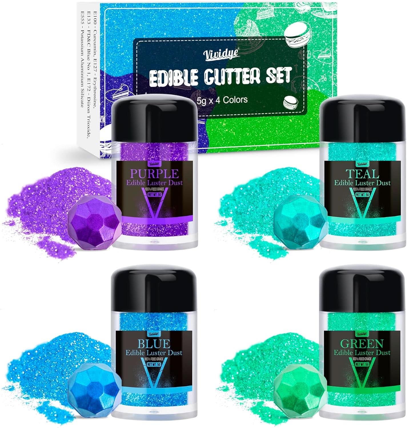 Spiselig glitter, 5 gram Naty Shop Sæt 4 farver x 5 gram