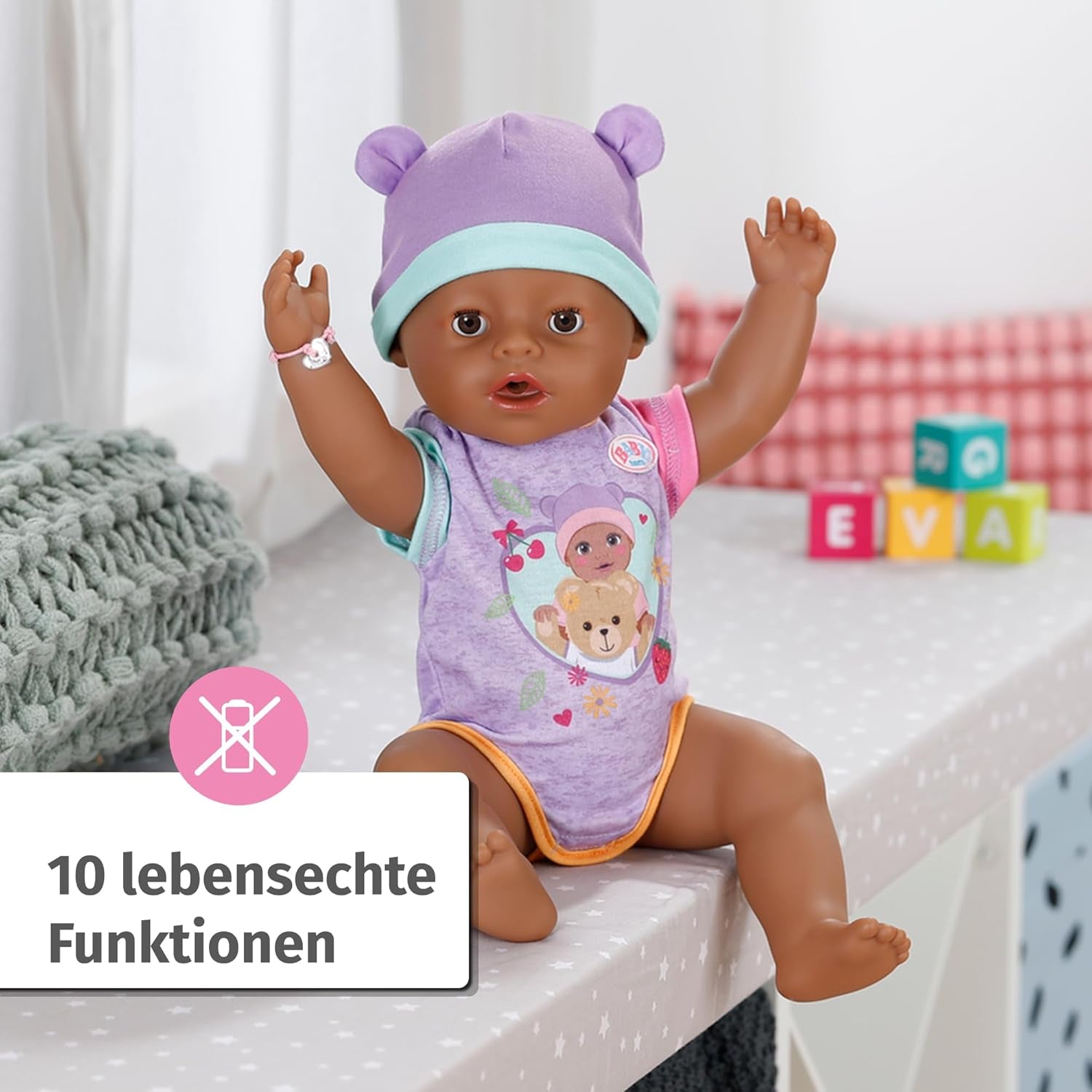 BABY Born Eva 43Cm, dukke med 10 funktioner og tilbehør, til børn fra 3 år, fungerer uden batteri, stor dukke 43Cm, 836408 Zapf Creation Dolls Naty Shop