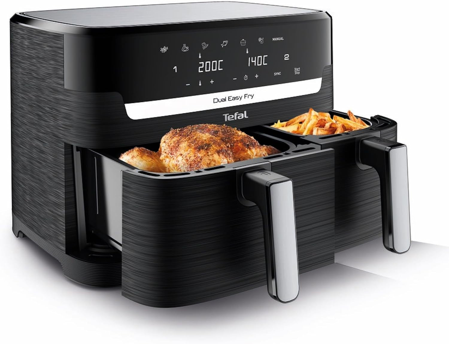 Tefal Dual Easy Fry Hot Air Fryer med to kamre, kapacitet 5,2/3,1 liter, to uafhængige skuffer, 7 programmer Hvidevarer Naty Shop Black
