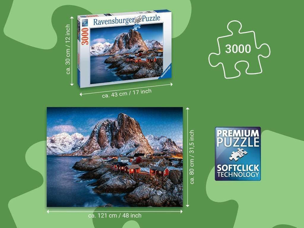 Ravensburger Puslespil 17081 - Hamnoy, Lofoten - 3000 brikker puslespil for voksne og børn fra 14 år, Norge landskabspuslespil Puslespil Naty Shop