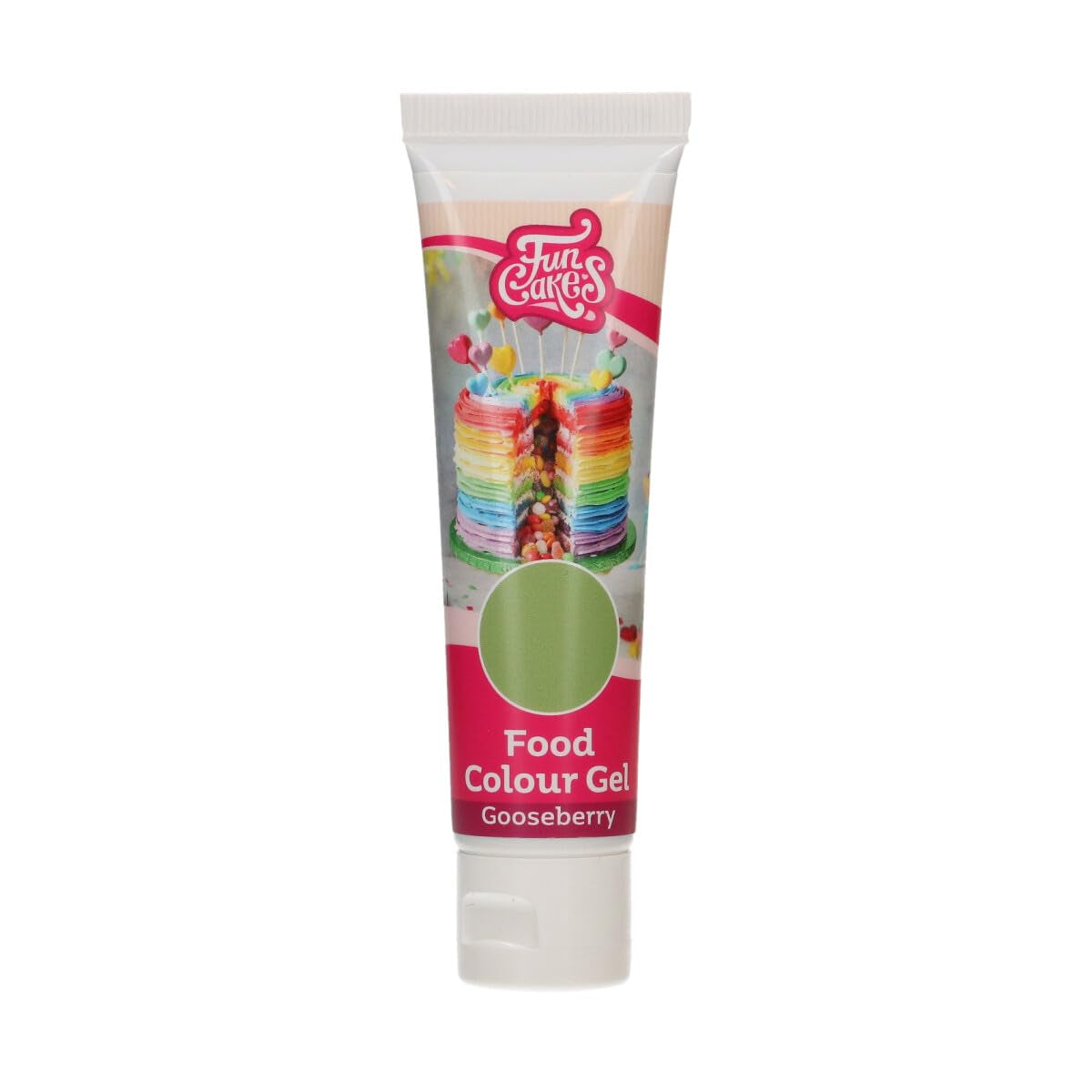 Funcakes Gel Gooseberry food coloring: Highly concentrated food coloring for dough, cream, fondant and marzipan. Nem dosering. Enkelt dråbe for at skabe levende farver. Halal. 30 g.