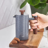 KARACA marmor dobbeltvæg fransk presse med kastanjehåndtag - Isoleret fransk presse til kaffe - Hjemmerejse Camping kaffemaskine - 350 ml - Mørkegrå