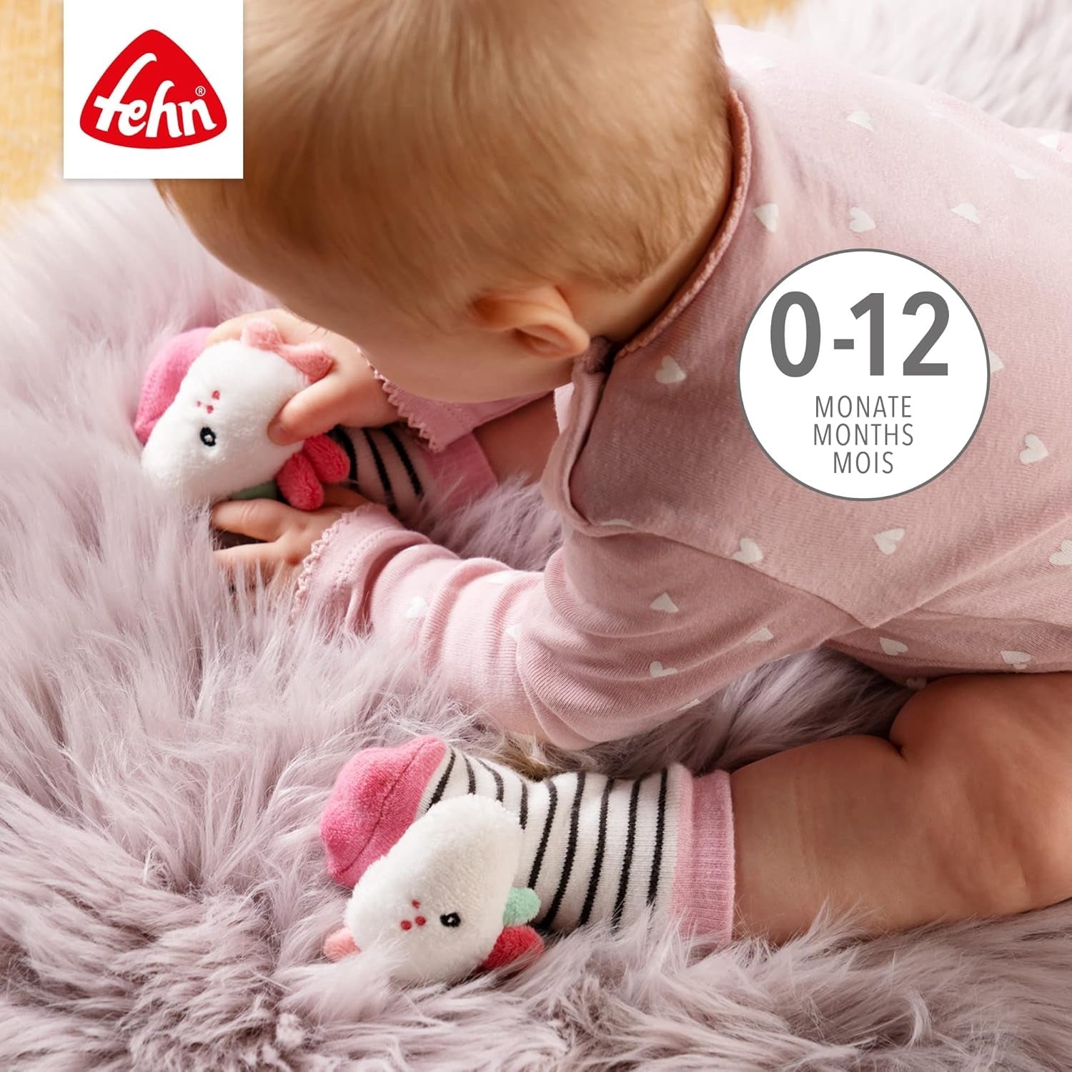 Fehn legehandske safari - abe og elefant baby fingerdukker & enhjørning baby klokke sokker - baby sokker med klokke funktion og enhjørning hoved - stimuler motorik og sanser Bebe Toys Naty Shop