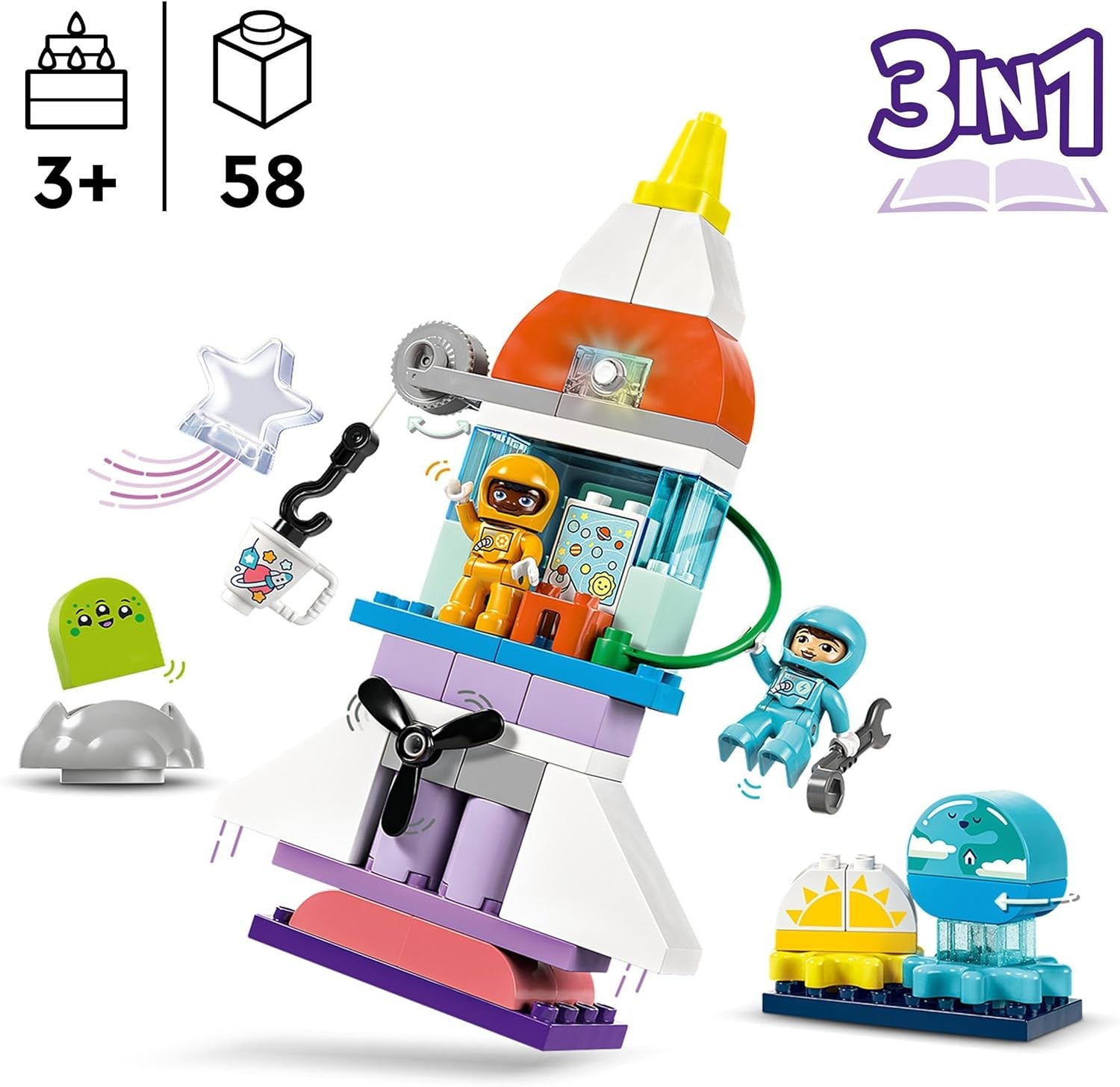 LEGO DUPLO 3-i-1 rumfærge Masser af Adventure Space Sæt Raket Legetøj til Børn Byggevidenskab Legetøj Tidlig udvikling Motoriske færdigheder Gave til 3-årige 10422 Byggesæt Beuche den LEGO-Store