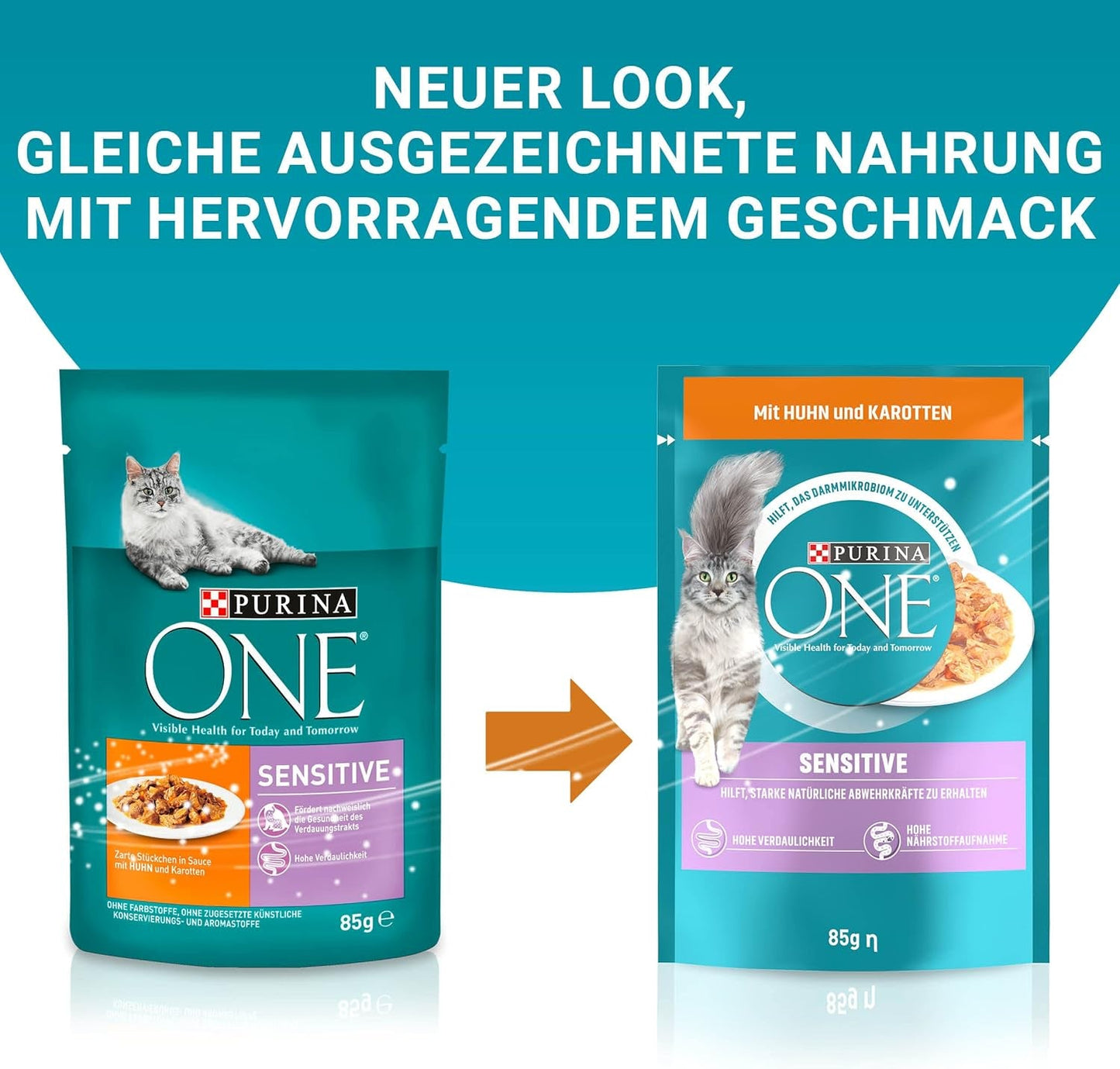 PURINA ONE Sensitive våd kattefoder, møre stykker i kyllingesauce, pakke med 26 stk (26 x 85g)