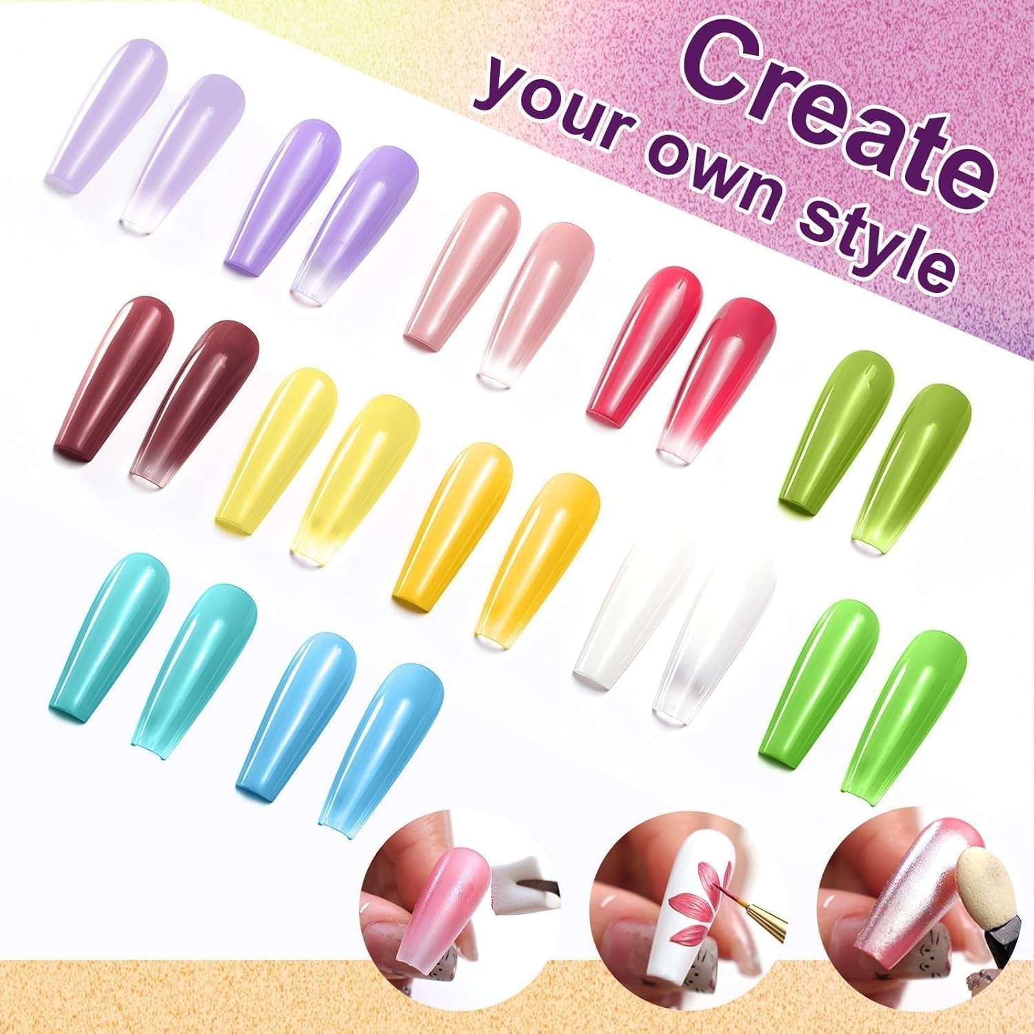 Gradient Painting Gel, 12 farver Ombre Gel neglelak med 100 stk. neglesvampe & 4 kløer metalgrabber til fransk manicure DIY neglekunst, sæt I