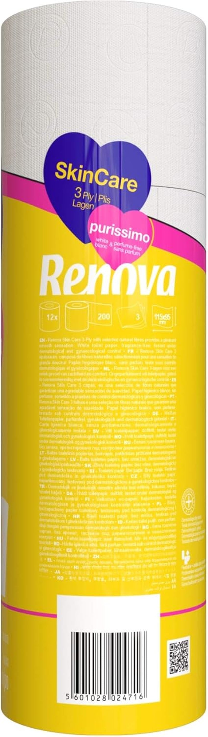 Renova Skincare Purissimo toiletpapir, 12 ruller, hvid