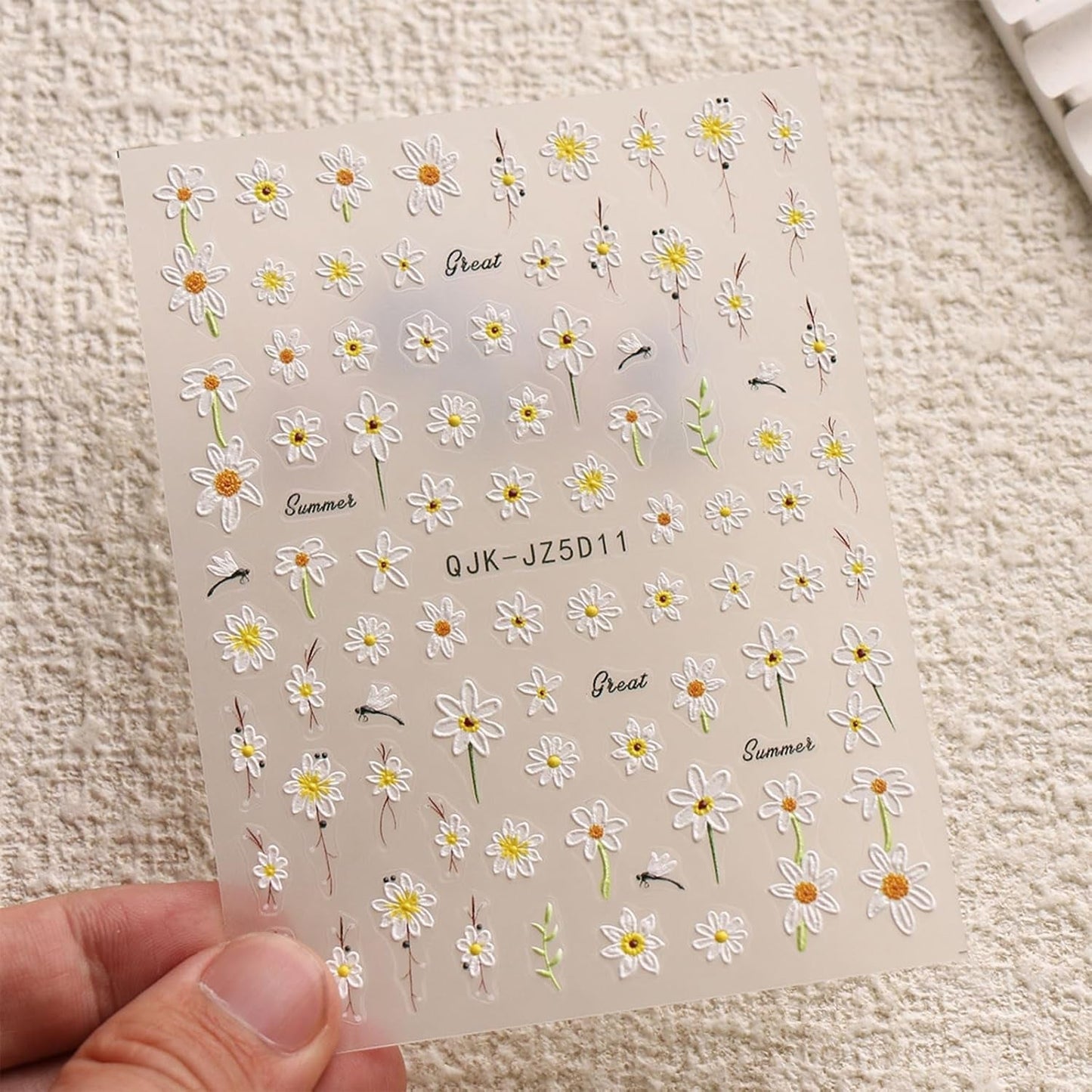 JMEOWIO 3D Nagelsticker Blumen Nail Art Sticker Selbstklebend Nagelaufkleber 5D Stereoskopisk Sommer Frühling Blumen Dekoration Nageldesign Zubehör 4 Blatt