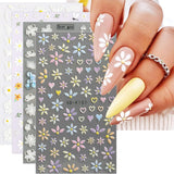 JMEOWIO 3D Nagelsticker Blume Frühlings Nail Art Sticker Selbstklebend Nagelaufkleber 5D Stereoskopisk Sommer Bunter Blumen Dekoration Nageldesign Zubehör 4 Blatt