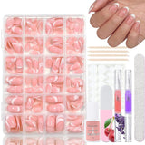 360 stk Gradient Ballerina Falske Negle Sæt, Pink White Gradient Lime-on kunstige negle med 2 stk Nail Oil Penne, Ombre Medium Fake Neils for Women DIY