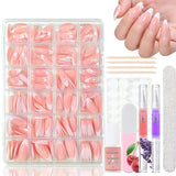 360 stk Gradient Ballerina Falske Negle Sæt, Pink White Gradient Lime-on kunstige negle med 2 stk Nail Oil Penne, Ombre Medium Fake Neils for Women DIY