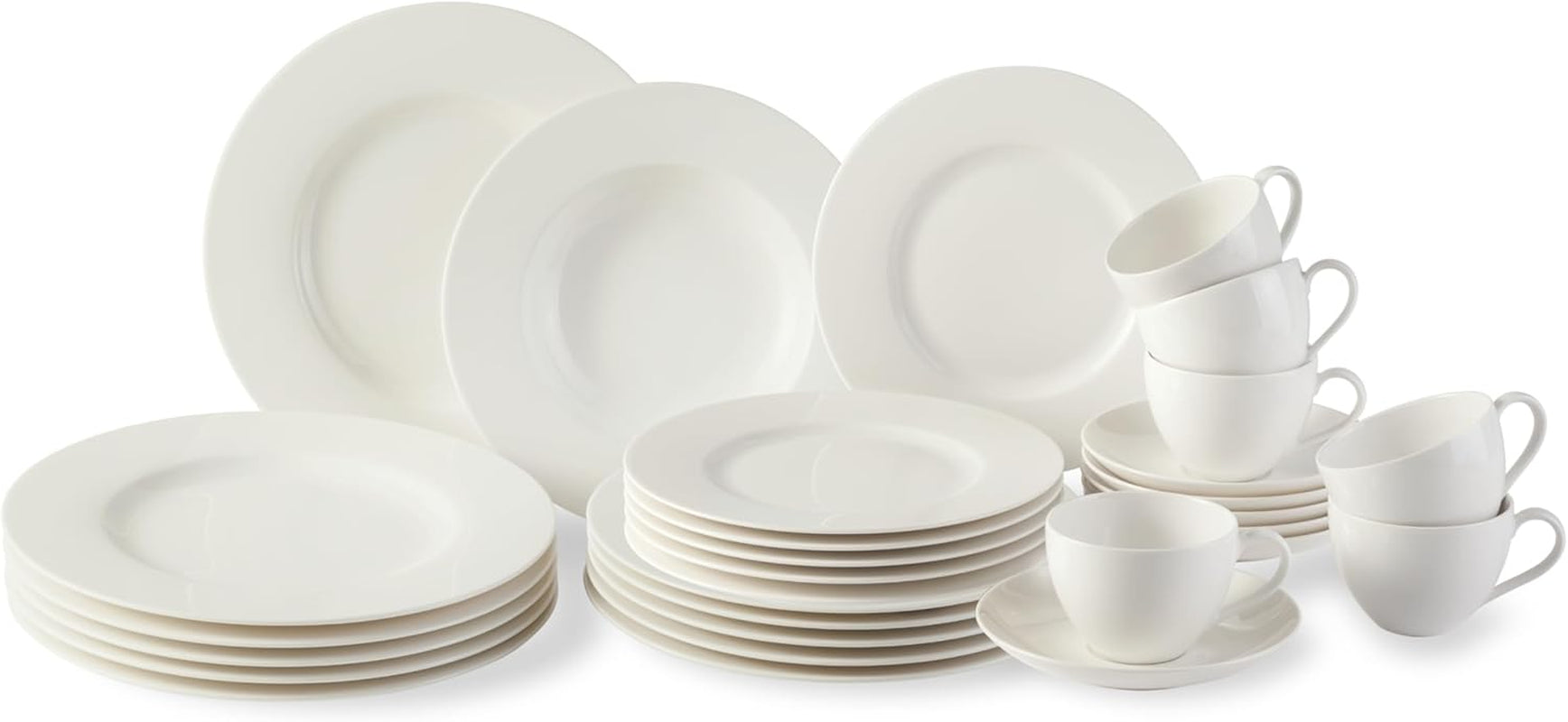 vivo - Villeroy & Boch Group - Basic hvidt 30 dele servicesæt, tåler opvaskemaskine og mikroovn, hvidt servicesæt, kaffestel, keramik, tallerkener, kopper, premium porcelæn