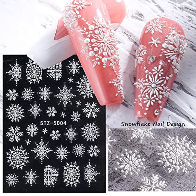 4 Blatt 3D Nagelsticker Weihnachten Nagelaufkleber Christmas 5D Stereoskopisk Selbstklebend Schneeflocke Schneemann Nail Art Sticker Dekoration Nageldesign Zubehör
