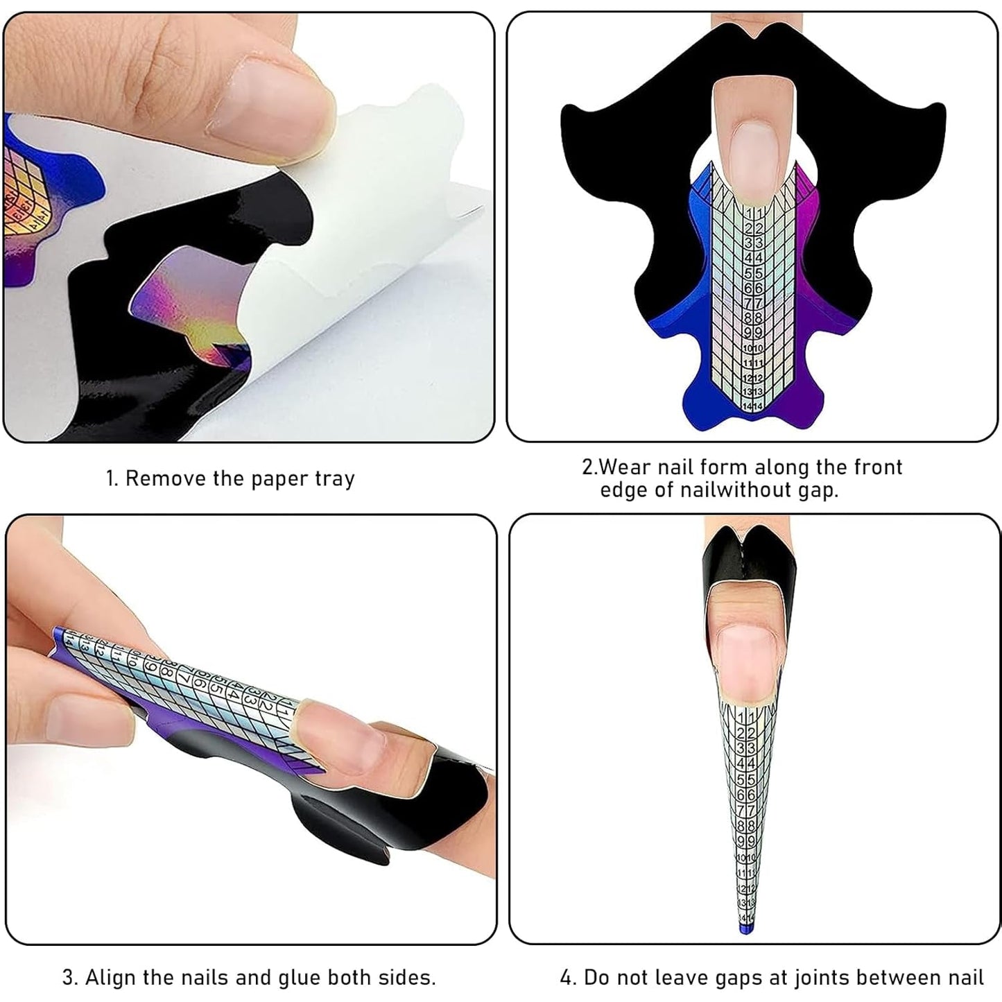 100 stk. Nail Art-skabeloner Modelleringsskabeloner Selvklæbende med 4 ark Klarklæbende neglepuder og 3 neglefiler Gel-negleforlængertilbehør til kunstige negle