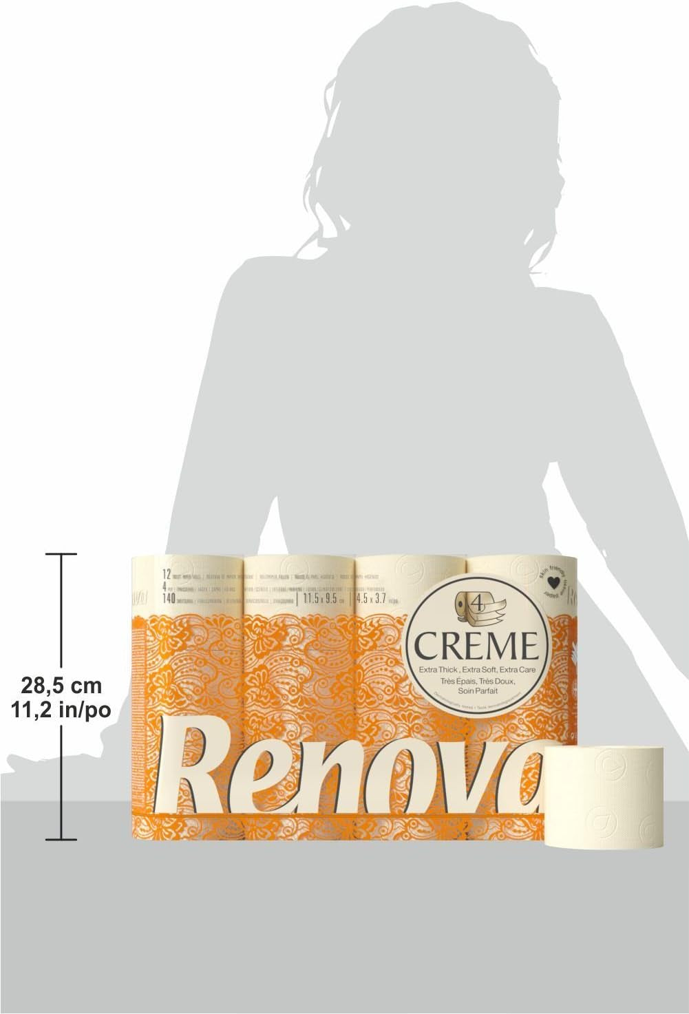 Toiletpapir Renova 4 lags duftcreme, 12 ruller rulle