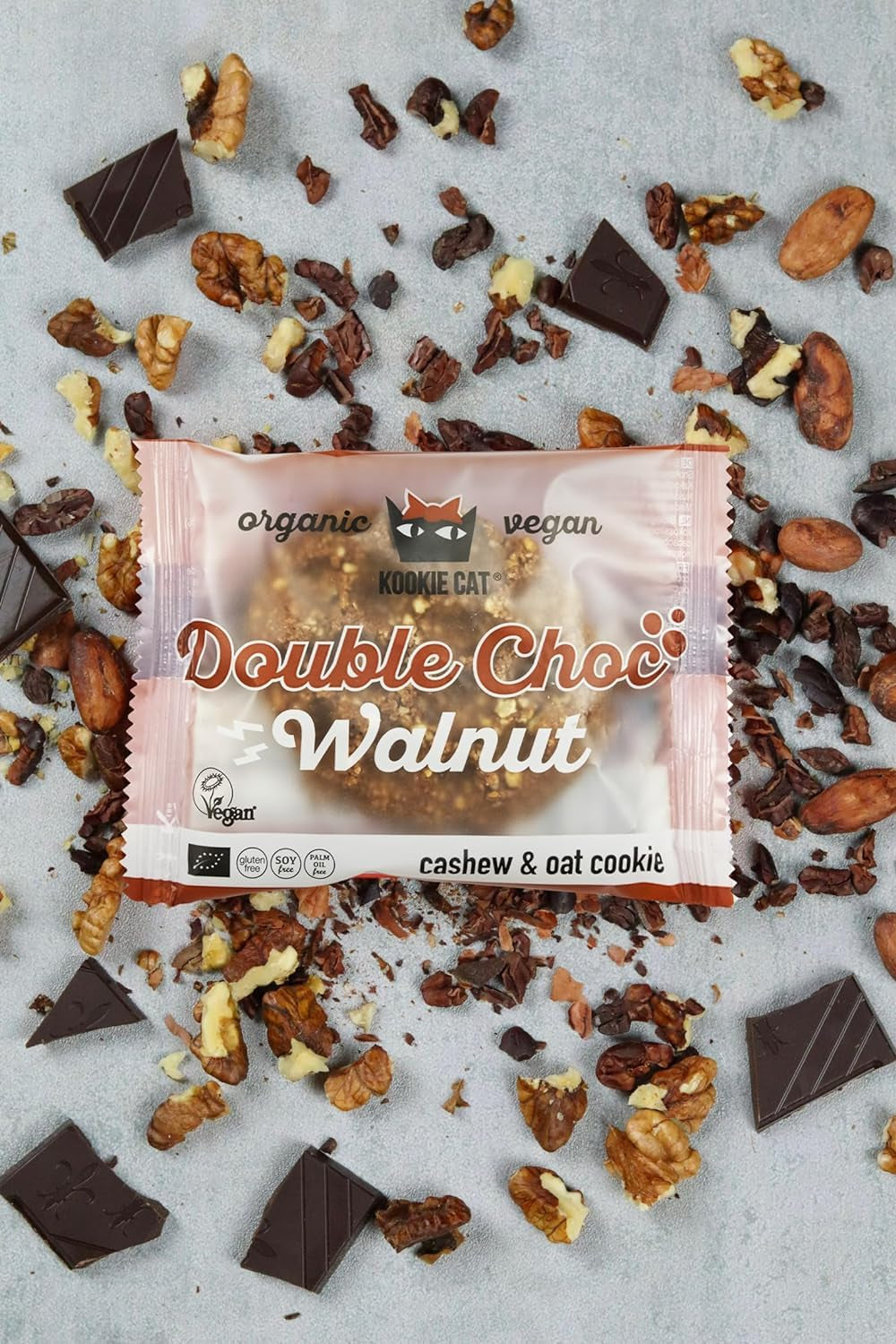 Dobbelt nøddechokolade - vegansk, glutenfri, sojafri, organiske cashew- og havrekager - 12 x 50 g multipakke (pakke med 2)