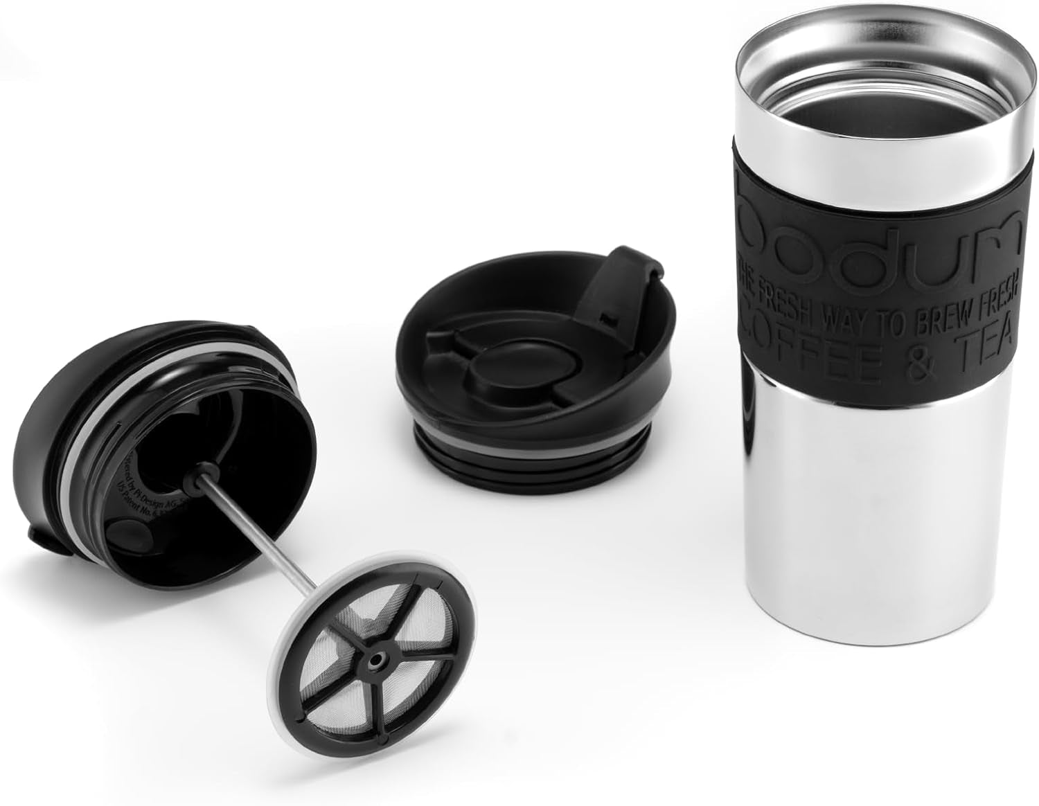 Bodum K11067-01 Travel Press Rustfrit stål sort kaffemaskine med erstatningslåg 350ml