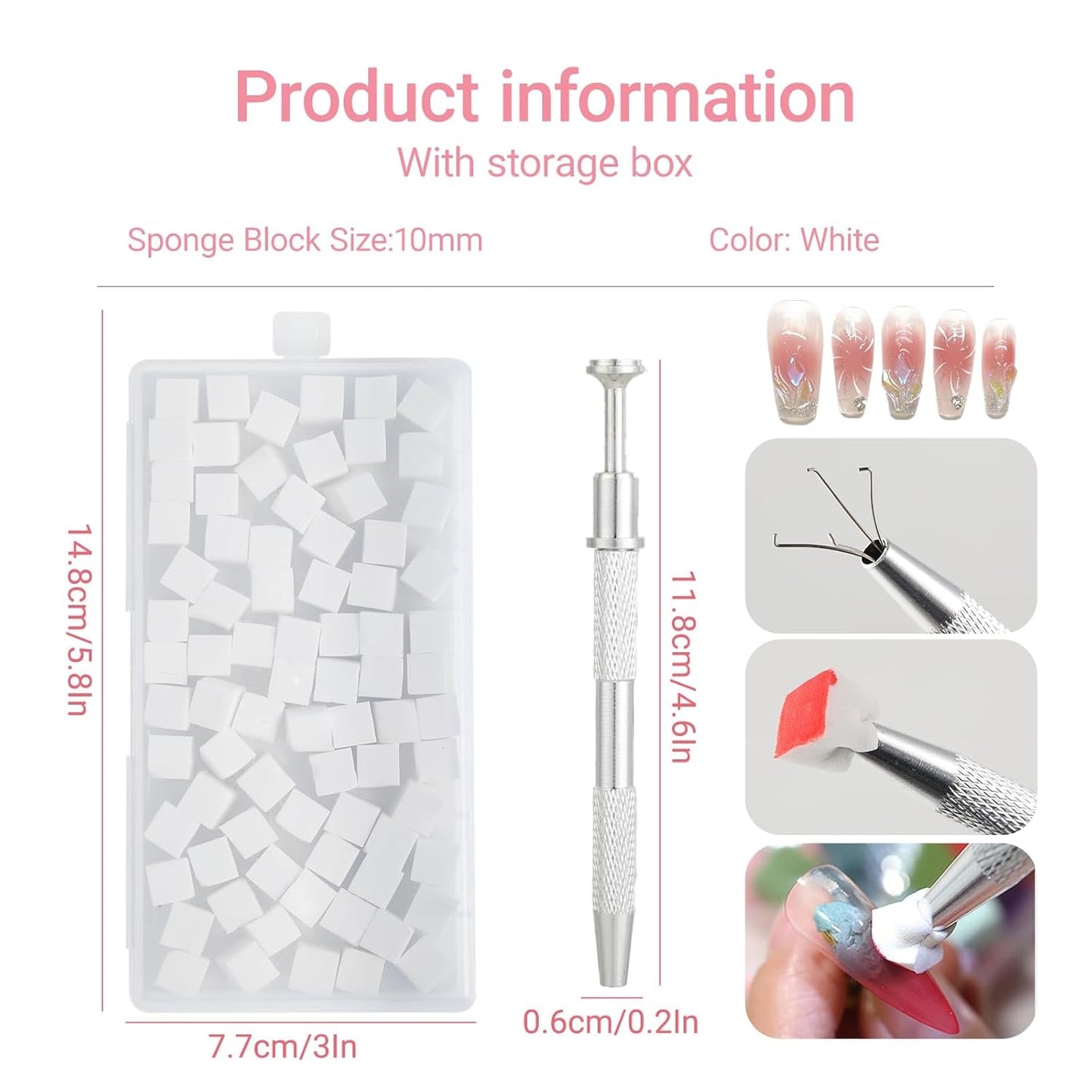 Nägel Selber Machen ，Nageldesign-Hilfsmittel，100 Stück Nail Art Schwämme Mit Metallgreifer, Schwammpinsel & Sponge Brush Applicator Für Gradient Nail Art Designs