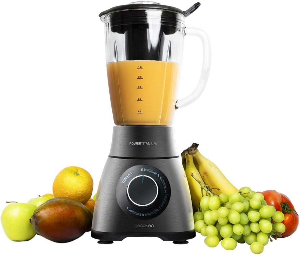 Cecotec Standmixer Power Black Titanium 2200MAX Smooth, 2200 W Maximale Leistung, 6 Klingen Aus Edelstahl, Ice-Crush-Funktion, Turbo- Og Smoothie-Funktion, Autoclean-Funktion Køkken Naty Shop Inox 2500 W | 1,8 L