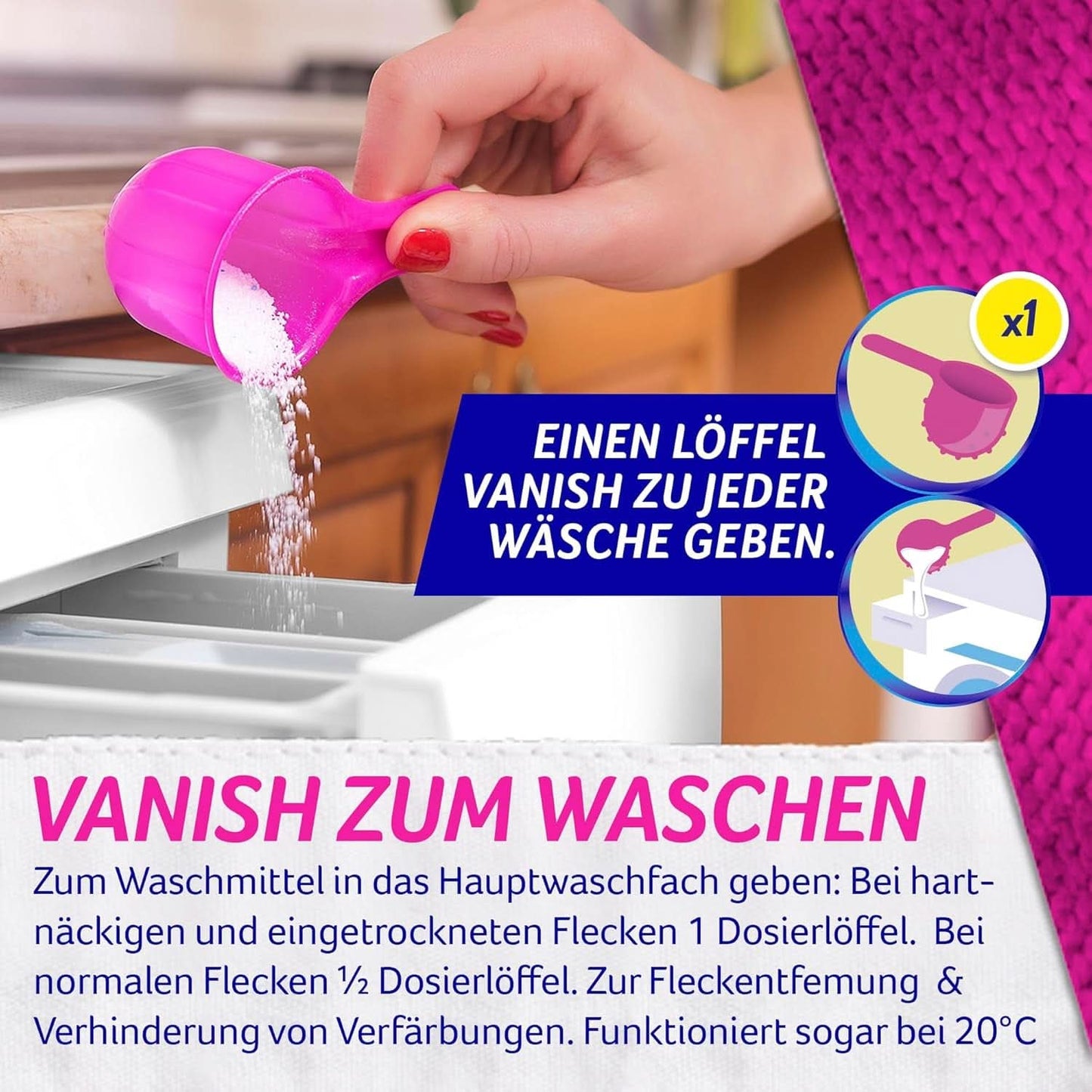 Vanish Oxi Action Powder Pink - 1.125 Kg - klorfri pletfjernelse og vasketøjsforbedringspulver - til farvet vasketøj Vaskemidler Naty Shop