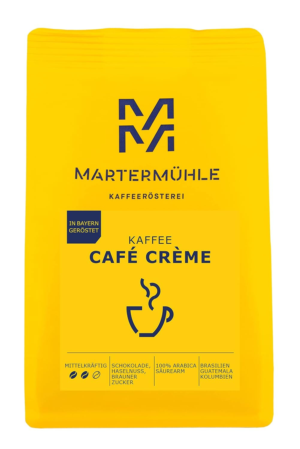 Martermühle Café Crème Kaffeebohnen 500g mittelkräftig I Arabica I Smagsstoffer: Brauner Zucker, Haselnuss, Schokolade I Ganze Kaffeebohnen schonend geröstet, säurearm