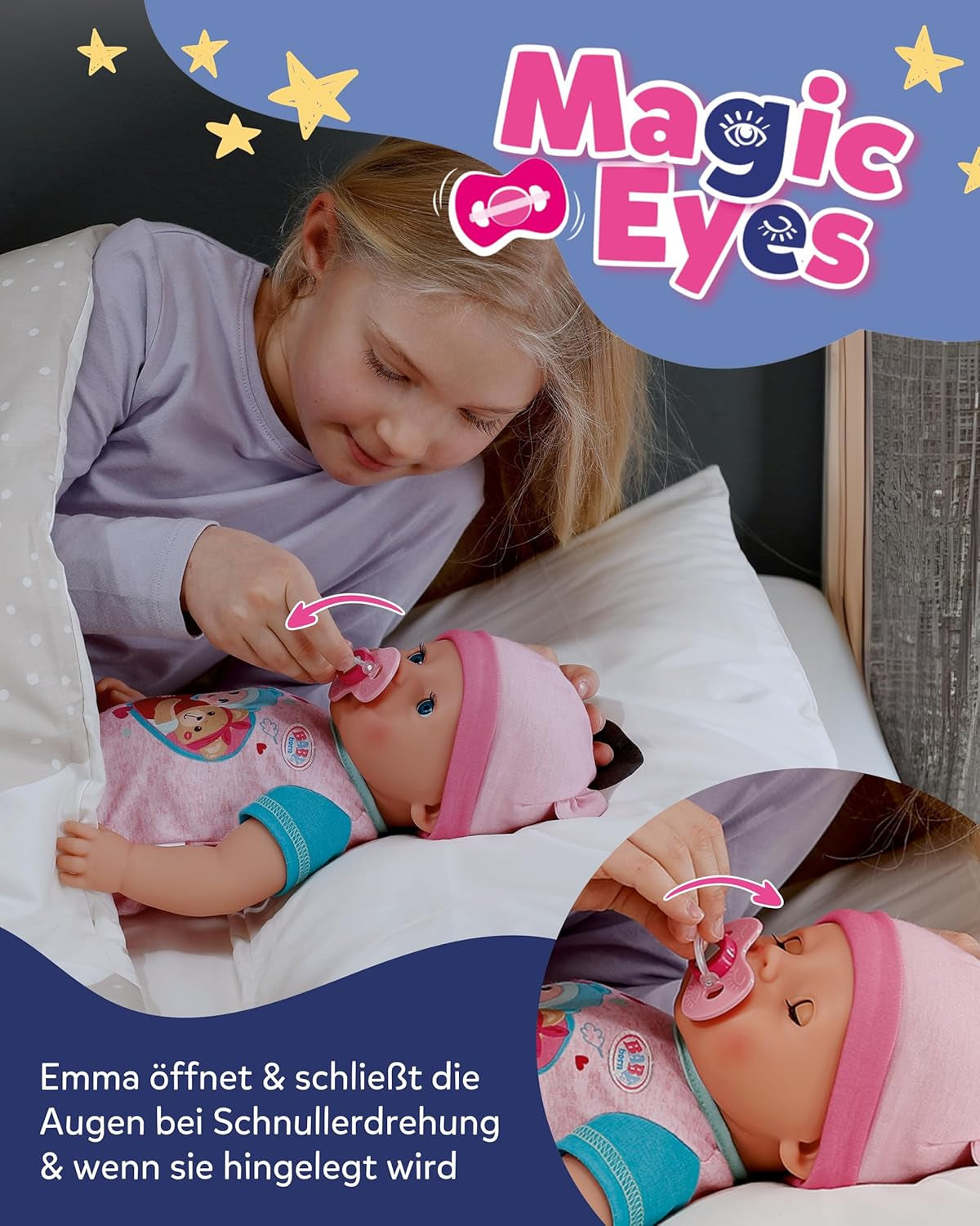 BABY Born Emma - babydukke 43 cm - 10 funktioner inklusive tilbehør og madras - Fungerer fuldt ud uden batterier - Velegnet til børn fra 3 år og derover