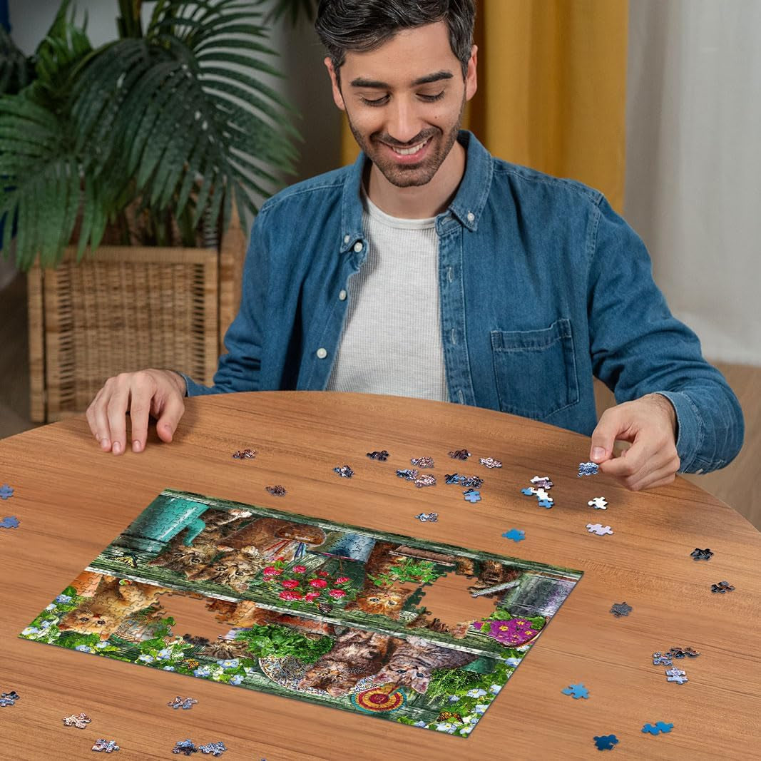 Ravensburger Puslespil 12000205 - Katzen Im Regal - 500 brikkers puslespil til voksne og børn over 10 år, dyrepuslespil med kattemotiv Puslespil Naty Shop