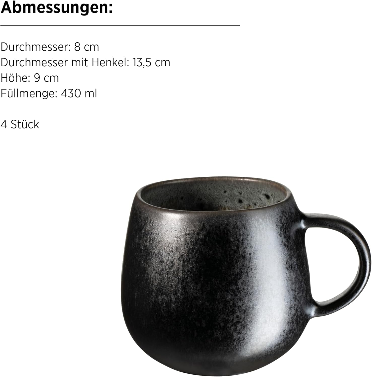 MÄSER Carellia 12-delt morgenmadssæt - keramik fra Portugal - reaktiv glasur - 4 desserttallerkener 23 cm, 4 skåle 15 cm, 4 kaffekrus 430 ml - tåler opvaskemaskine og mikroovn, grå