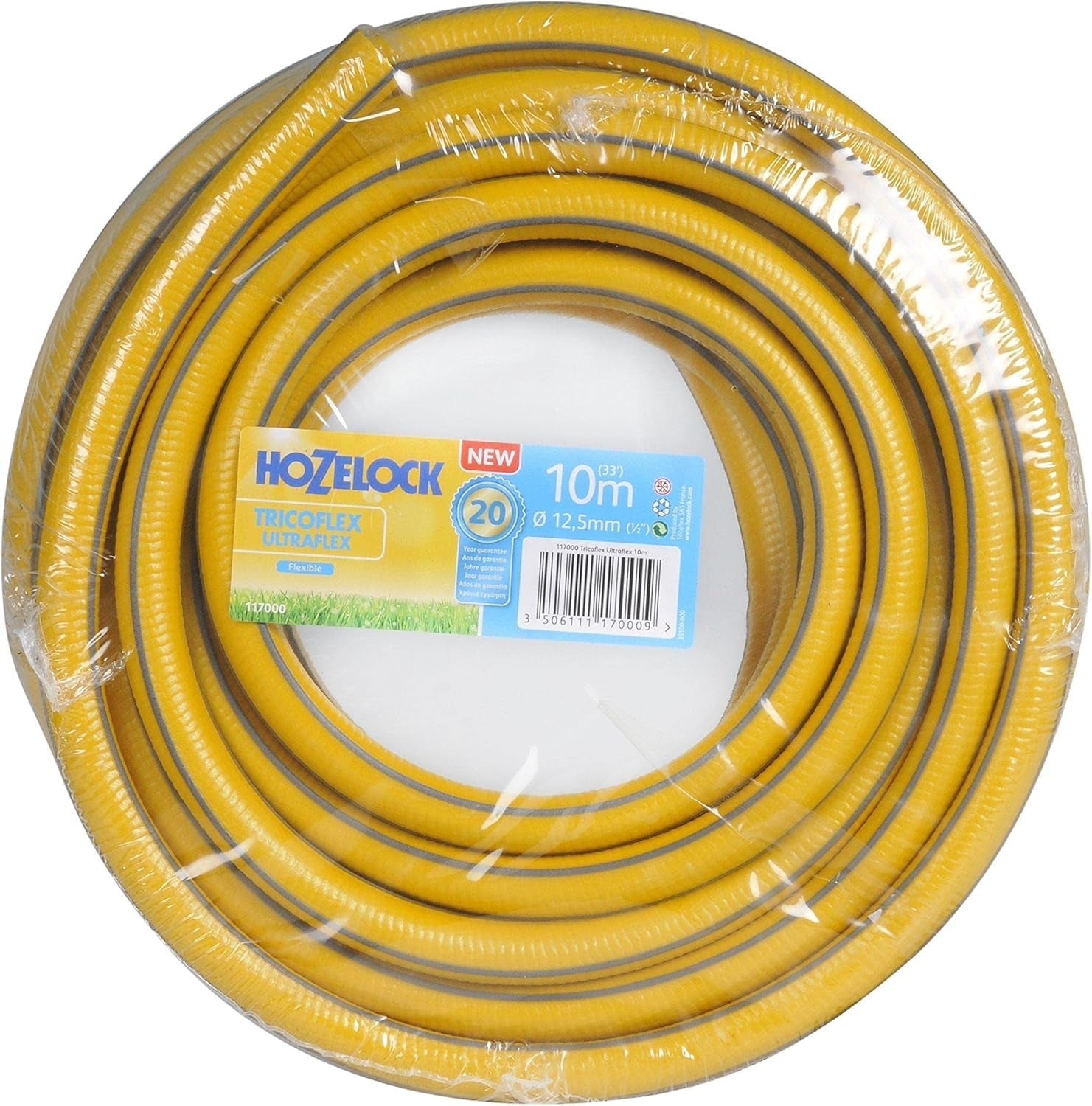 HOZELOCK - Tricoflex Ultraflex Slange Ø 12,5 mm (1/2") 20 M: Fleksibel haveslange, vejrbestandig, vrid- og bøjningsbestandig, lavet af 40 % genanvendt PVC [117002], gul