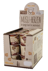 HELLMA Hjerter med müsli og chokolade - 18 portioner, 30 g hver - Havregryn overtrukket med chokolade i form af et hjerte, takeaway kopper