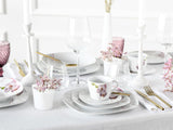 CreaTable, 24024, Square Orchid Series, 18-delt porcelænssæt til 6, Porcelænskaffeservice, Tåler opvaskemaskine og mikroovn, Kvalitetsfremstilling