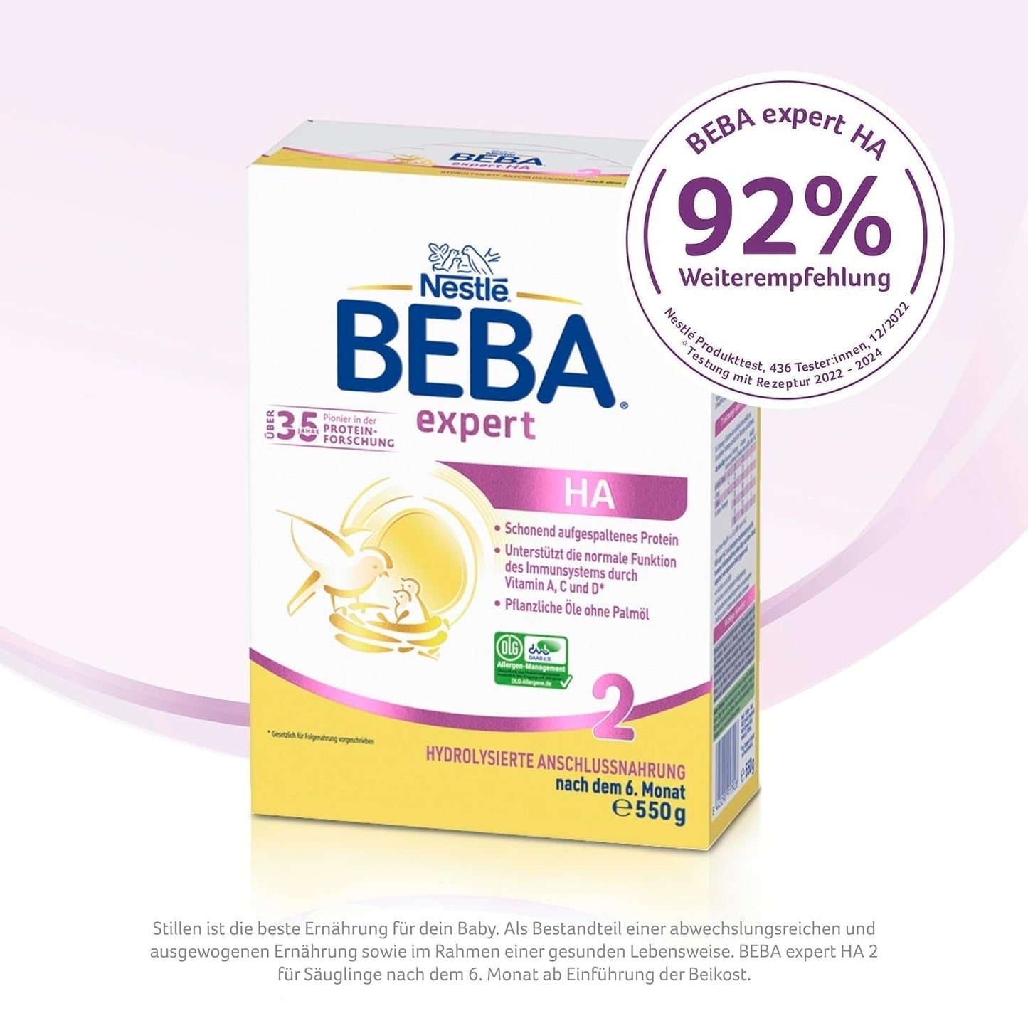 BEBA Expert HA 2 Tilskudsmælk efter 6 måneder, babymad med hydrolyseret protein, kun laktose, palmeoliefri, 6 stk. (6 x 550 g) Naty Shop