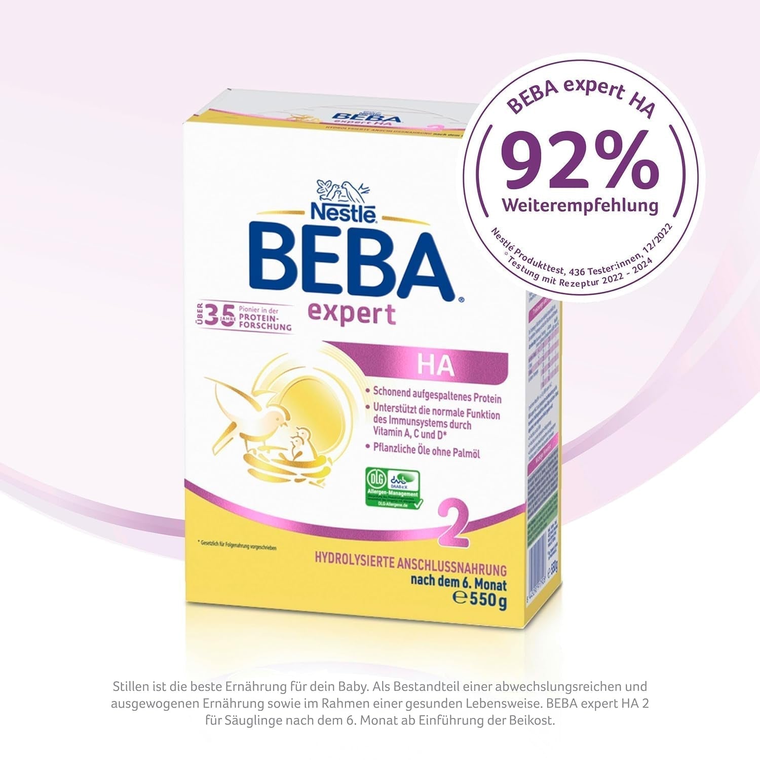 BEBA Expert HA 2 Tilskudsmælk efter 6 måneder, babymad med hydrolyseret protein, kun laktose, palmeoliefri, 6 stk. (6 x 550 g) Naty Shop