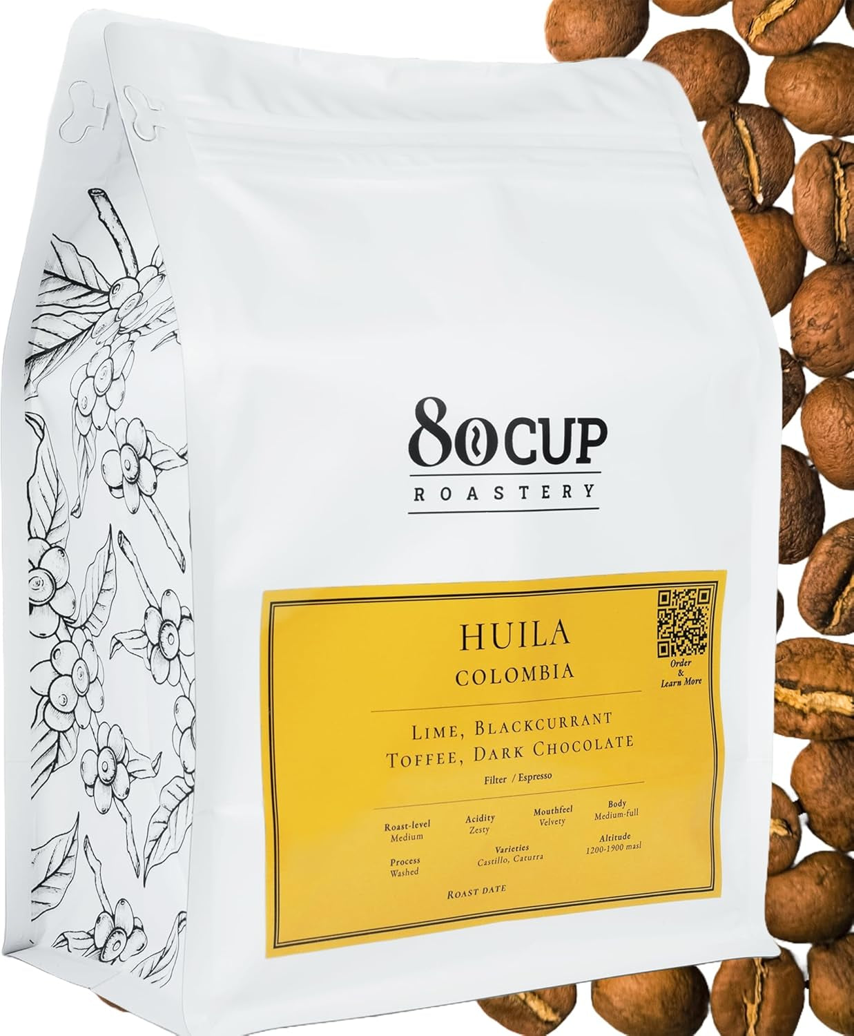 Ristet efter bestilling ~ Friskeste specialkaffebønner | 80 CUP Risteri | Colombia Huila, Single Origin(1kg) Spezialitäten Kaffeebohnen, Frisch Geröstet
