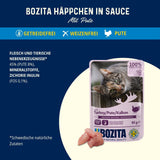 Bozita-pose vådfoder med stykker i sauce og kalkun - 12 portionsposer x 85 g korn- og hvedefri kattefoder - vådfoder til voksne katte med 8,5 % protein og 4,5 % fedt