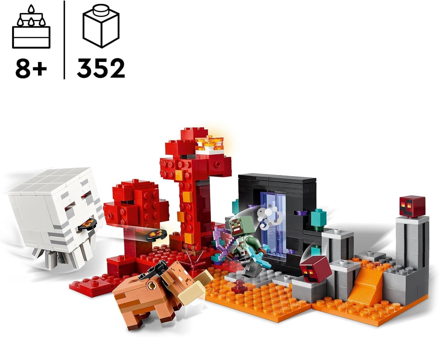 LEGO Minecraft baghold på Nether-portalen Nether-spillegetøj til børn med kampscener og legendariske figurer, inklusive spøgelsesgave til gamer drenge og piger 8 år gamle 21255 byggesæt Besuche den LEGO-Store
