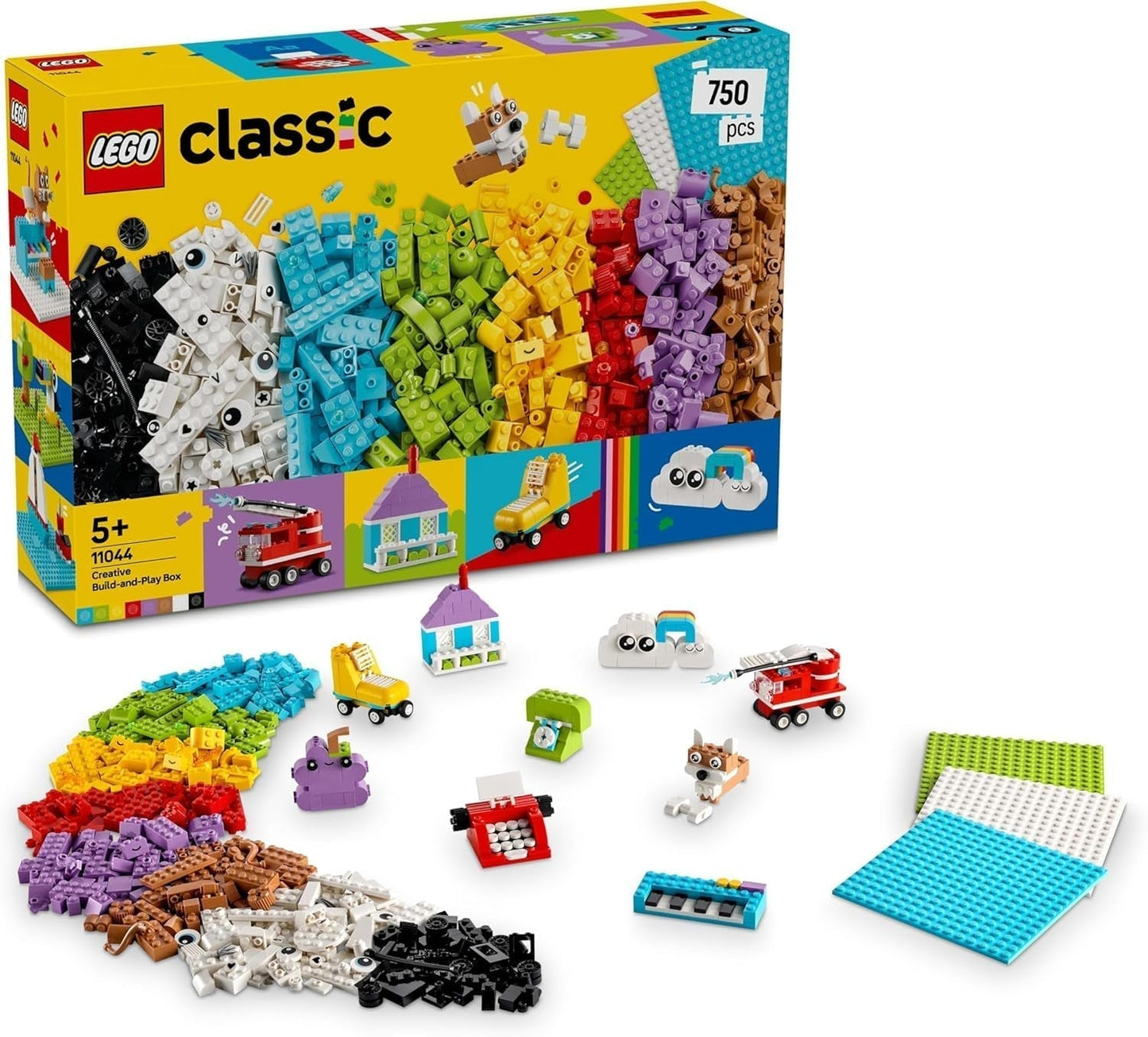 LEGO Classic kreativt sæt til bygning og leg - sæt med farverige klodser - byg et hus, en hund, en sjov bil, et klaverkeyboard og en regnbue - håndværkssæt til drenge og piger fra 5 år Byggesæt Besuche den LEGO-Store Standard titel