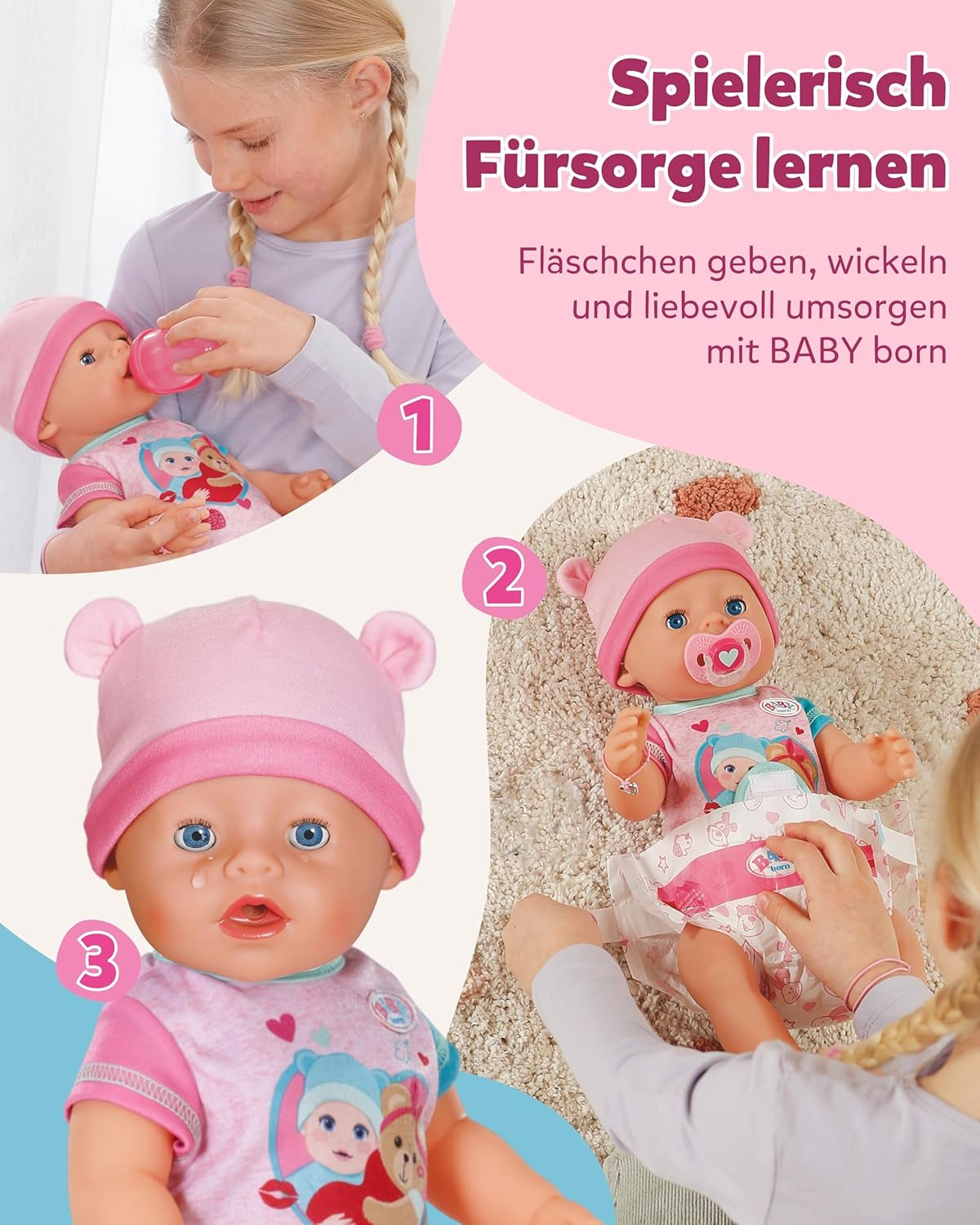 BABY Born Emma - babydukke 43 cm - 10 funktioner inklusive tilbehør og madras - Fungerer fuldt ud uden batterier - Velegnet til børn fra 3 år og derover