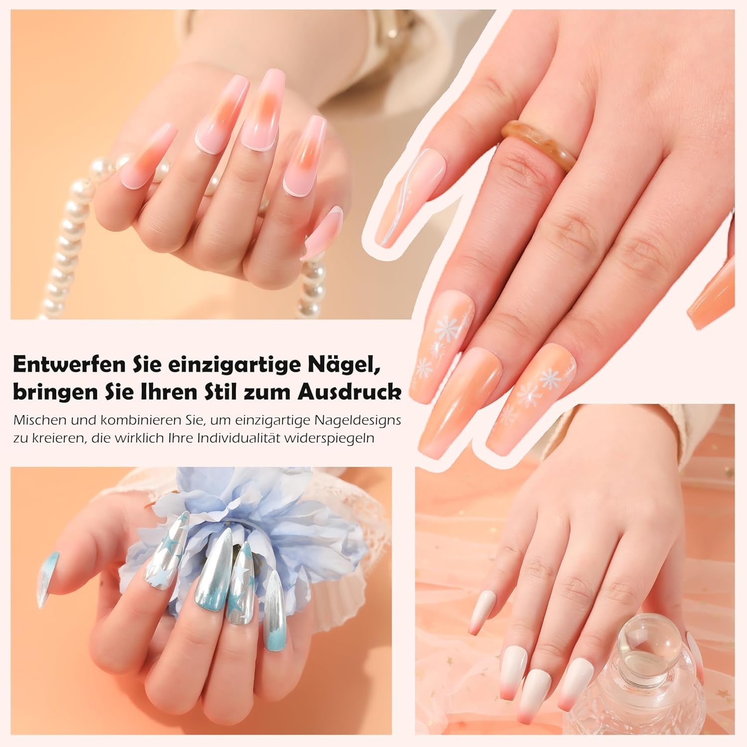 Aokitec 14 Stück Silikon Tool Nägel Pinsel Für Gel Naillack UV, Wiederwendbare Gel Pinsel Für UV Naillack Chrome Nail Powder, Nail Art Tilbehør til Ombre Blush Mirror Effekt, Nägel Selber Machen